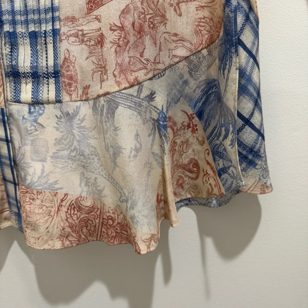 Tory Burch Patchwork Silk Shirt Dress Size 6 Blue Red Toile‎ Plaid